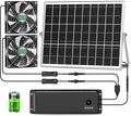 Solar Fan with Battery, 25W Solar Powered Rechargeable Fan Outdoor Waterproof, 12800 mAh Battery Exhuast or Intake Fans, for Chicken Coop Greenhouse Dog Shed Ventilation Cooling