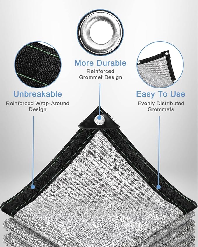 vensovo 70% Aluminum Shade Cloth - Reflective Aluminium Shade Netting Sun Shade Cover with Grommets for Cars, Dogs, Outdoor, RV, Patio (6x12FT)