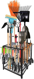 KYBOLT Heavys Duty Garage Tool Organizer Rack - Holds 35+ Rakes, Brooms & Long Tools | Black Steel Yard Tool Tower for Shed/Outdoor | Instant Assembly Space-Saving Storage