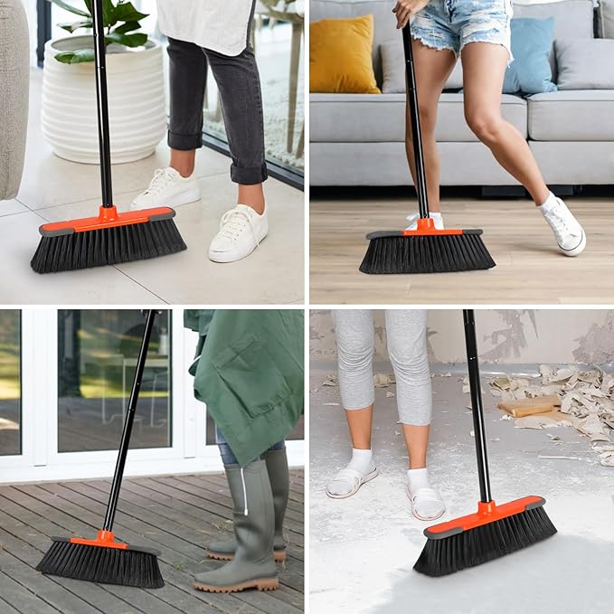 Broom for Sweeping Indoor 54''Long Handle Soft Bristle Brooms,Indoor Broom for Floor Cleaning House Broom for Kitchen Lobby Patio Yard
