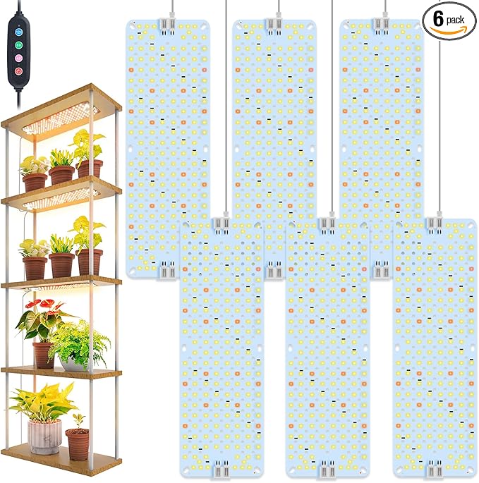 6-Pack Panel Grow Lights for Indoor Plants, FECiDA 2026 LED Plant Grow Light for Under Cabinet Plants, Full Spectrum Growing Lamp with 4,8,12,16,20 Hr Timer, Free Linking