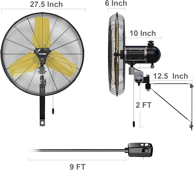 CCGIRU 9000 CFM 24" Outdoor Oscillating Wall Fan, High Velocity 3-Speed Waterproof Professional Outdoor Fan, Heavy Duty Industrial Wall Mount Fans for Patio, Commercial, Garage, Warehouse, UL Listed
