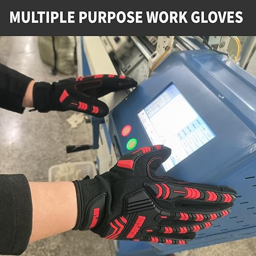 Work Gloves,Mechanics TPR Impact Glove,Anti-Vibration,Heavy Duty Impact Protection,Touchscreen Capable,Medium,Red+Black