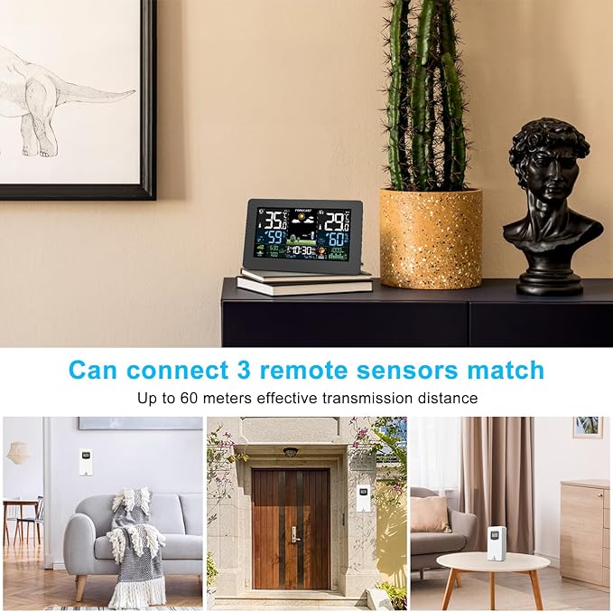 Weather Station Wireless Indoor Outdoor, Thermometer Wireless with Remote Sensor, Home Weather Station, Color Display Digital Weather Forecast, Humidity, Atomic Clock, Air Pressure for Home
