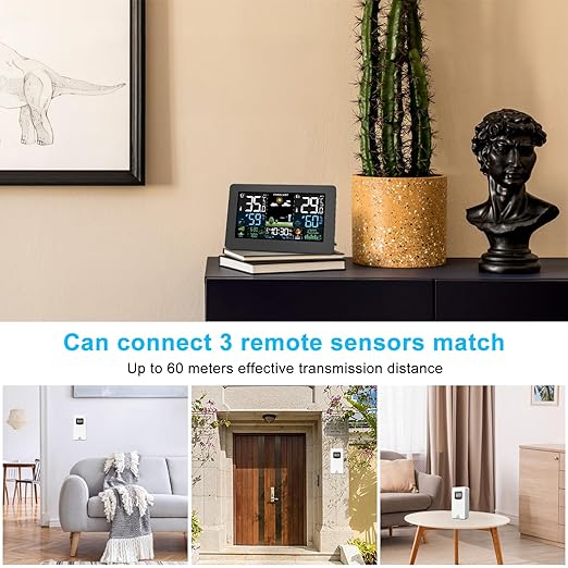 Weather Station Wireless Indoor Outdoor, Thermometer Wireless with Remote Sensor, Home Weather Station, Color Display Digital Weather Forecast, Humidity, Atomic Clock, Air Pressure for Home