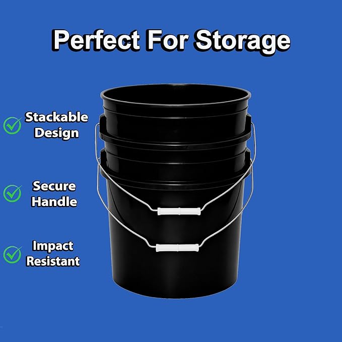 MKS Plastics 3.5-Gallon Bucket with Airtight Lid – Made in USA, Food Grade BPA Free Plastic, Heavy Duty Multi-Use, Metal Handle with Grip, Stackable Storage – Black, 1 Pack