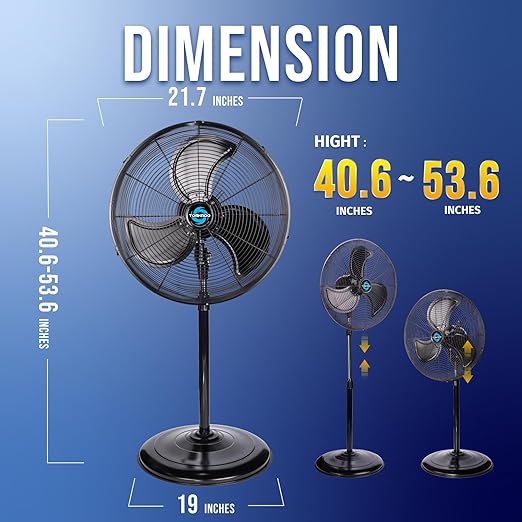 Tornado - 20 Inch High Velocity Metal Oscillating Pedestal Fan 5250 CFM - Commercial, Industrial Use Water-Resistant