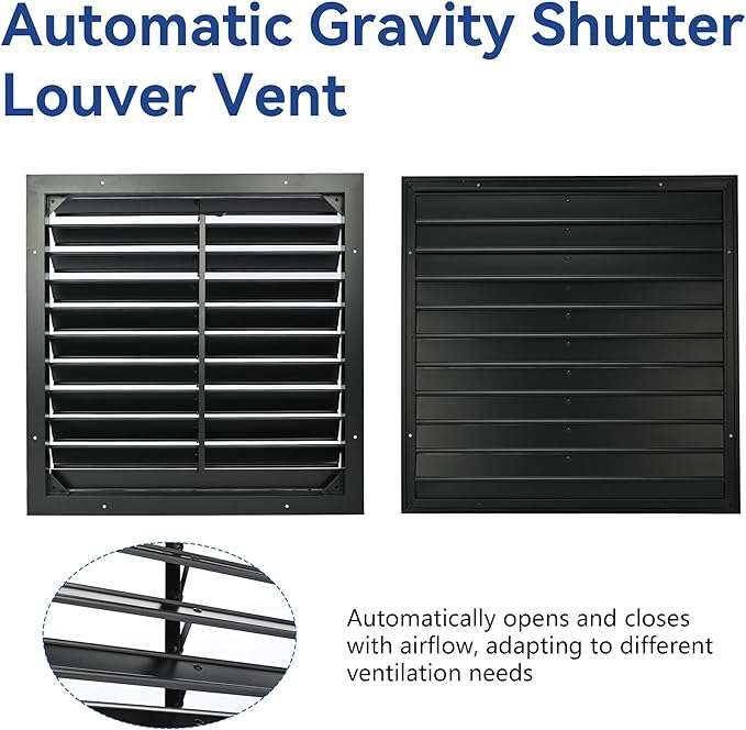 AIWFL 20 Inch Aluminum Automatic Gravity Shutter Louver Vent, 2 Pack Square Automatic Exhaust Shutter Louver Vent for Greenhouses, Garages, Attics, Workshops, Barn
