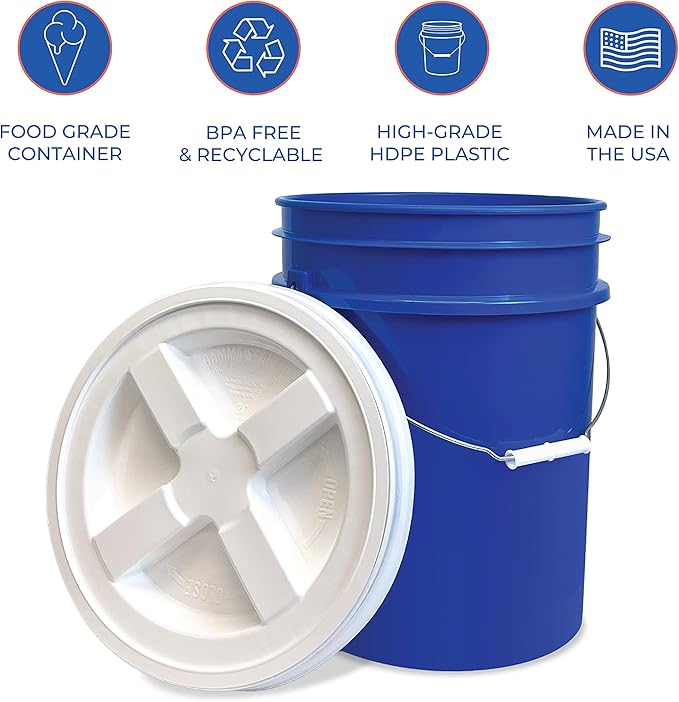ePackageSupply 5 Gallon Bucket - Food Grade Bucket with Airtight Gamma Seal Screw-On Lid, BPA-Free, Heavy-Duty 90 Mil HDPE Plastic, Bulk Storage, Durable Container, Made in USA, Blue/White, 3 Packs