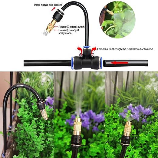 131FT Drip Irrigation Kit, Automatic Garden Watering System with Tool-Free Quick Connectors, 360° Bending Droppers & Copper Misting Nozzles for Greenhouse, Patio, Lawn & Vegetable Garden. (40M)