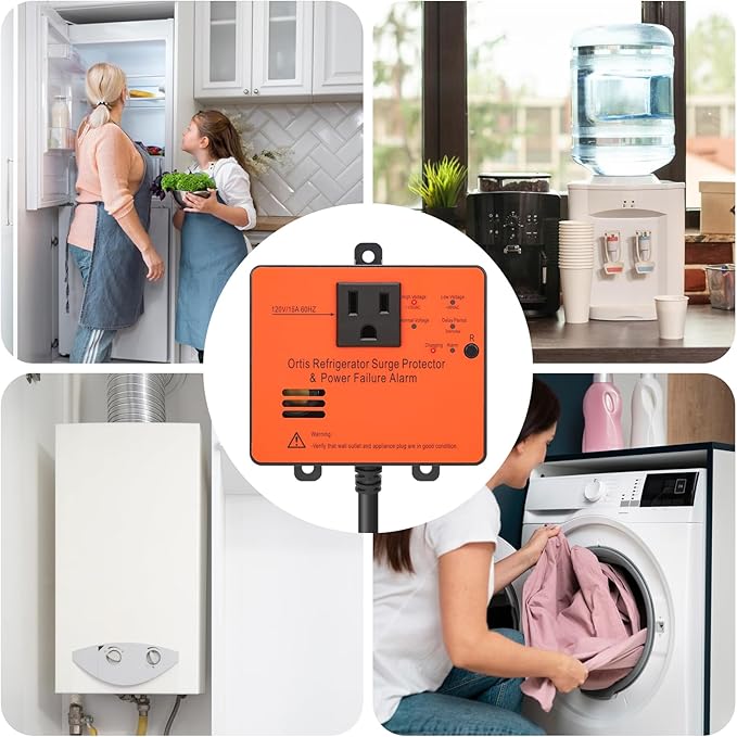 Ortis Refrigerator Surge Protector & Power Failure Alarm, Protects Against Voltage Abnormalities, with LED Indicator Light & 110dB Alarm, Ideal for Refrigerators, Freezers, and Sewage