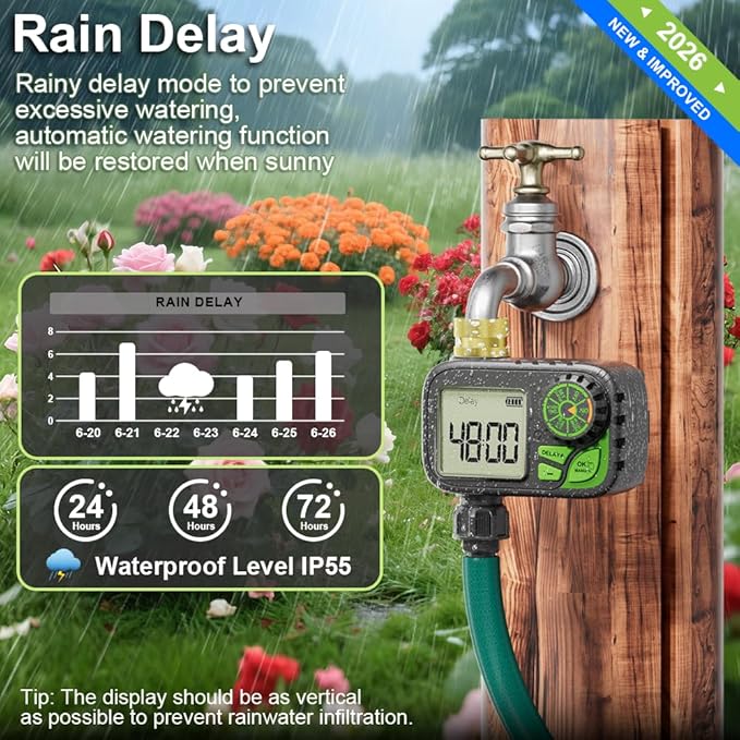 Sprinkler Timer Water Hose Timer - Programmable Digital Irrigation Outdoor Waterproof with Rain Delay, Manual & Automatic Watering System for Yard Lawn Garden Hose, Brass Inlet 1 Outlet