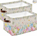 Easter Eggs Storage Bins Cubes Waterproof Cloth Storage Basket,Spring Daisy Eucalyptus Leaves Rustic Burlap Foldable Storage Bags for Shelf Clothes Storages Organizers with Handles 15x11x9.5 in 2PCS