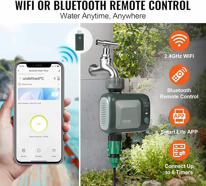 WiFi Sprinkler Timer, Smart Hose Faucet Timer with Brass Inlet, 2.4GHz WiFi/Bluetooth APP Control, Alexa Voice Control, IPX6 Waterproof for Yard Irrigation