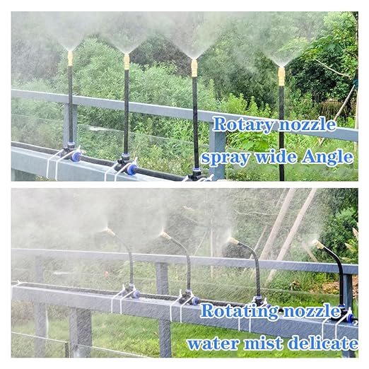 Mist Cooling Automatic Irrigation System-Misting System 33FT Misting Line & 10 Brass Misting Nozzles-Water Hose Mister Kit Sprinkler System for Outside Patio Outdoor Garden Greenhouse Trampoline Pool
