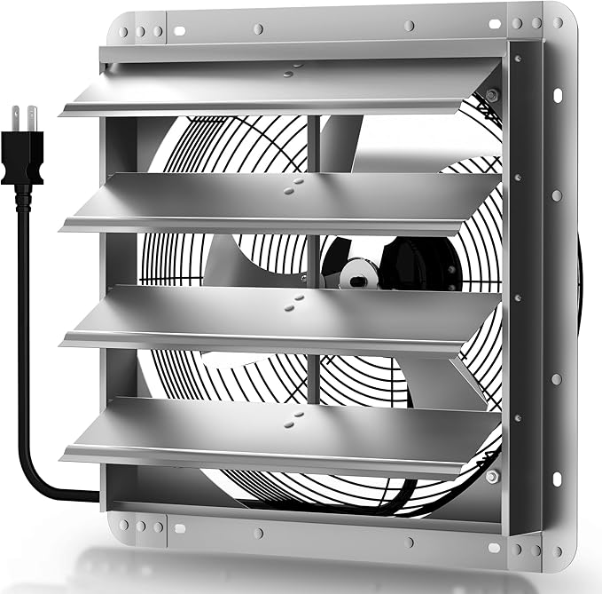 Xcity 24" Shutter Exhaust Fan with 6 ft Power Cord, High Speed AC Motor, 3100 CFM, 1400 RPM, Wall Mount Ventilation Fan with Automatic Gravity Louvers, for Garage, Shed, Commercial, Attic, Waterproof