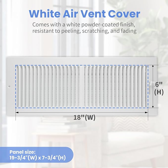 18 x 6 Inch [Duct Opening] Air Vent Covers for Wall or Ceiling - High Airflow 2 Way Steel Ventilation - Adjustable Wall/Ceiling Register, 19-3/4 Inch x 7-3/4 Inch [Overall Dimensions]