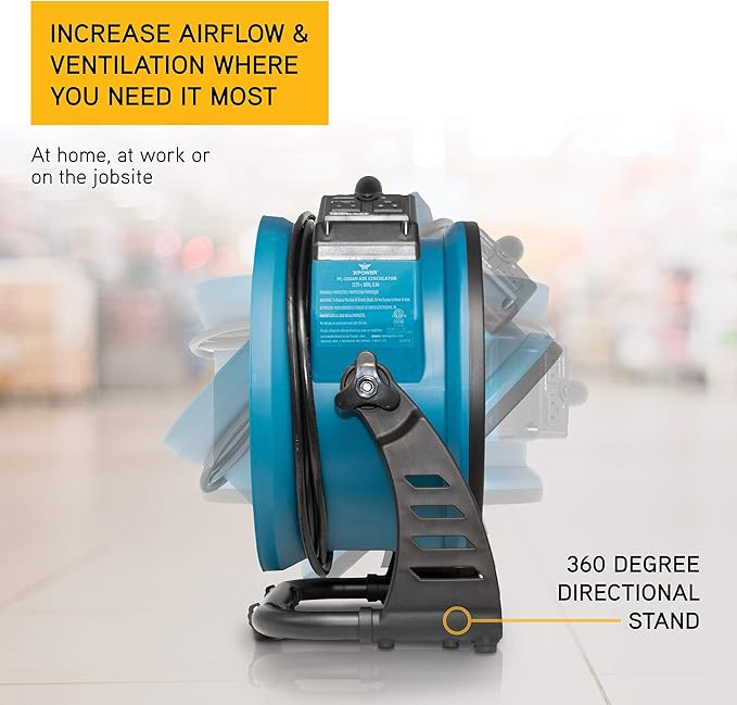 XPOWER FC-250AD DC Motor Heavy Duty Industrial High Velocity Whole Room Air Mover Air Circulator Utility Floor Fan with Daisy Chain, Variable Speed, Timer, 13 inch, 1560 CFM
