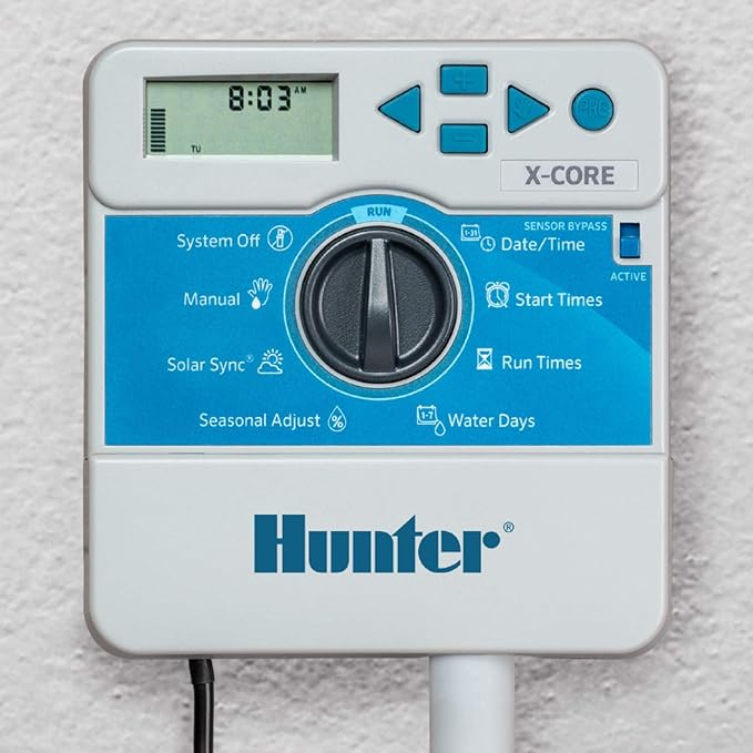 Hunter X-Core XC400i Indoor Sprinkler Timer, 4 Zone Irrigation Controller, Easy Programming, Sprinkler System Timer for Yard and Garden, Manual and Seasonal Adjust, No WiFi Needed