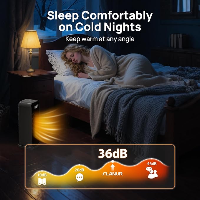 FLANUR Space Heaters for Indoor Use, Smart Portable Electric Heater with Thermostat, WiFi and Voice Control, 12H Timer, 4 Modes, 36dB 1500W PTC Ceramic Safety Heat for Office Bedroom Home 1Pack Black