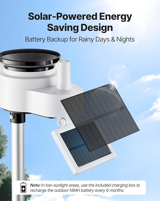 VEVOR 7-in-1 Wi-Fi Weather Station, 7-Inch TFT Display, Wireless Solar Powered Outdoor Sensor, Rain Gauge, Indoor Outdoor for Weather Forecast, Wind Speed Direction, Temperature, Humidity, Rainfall