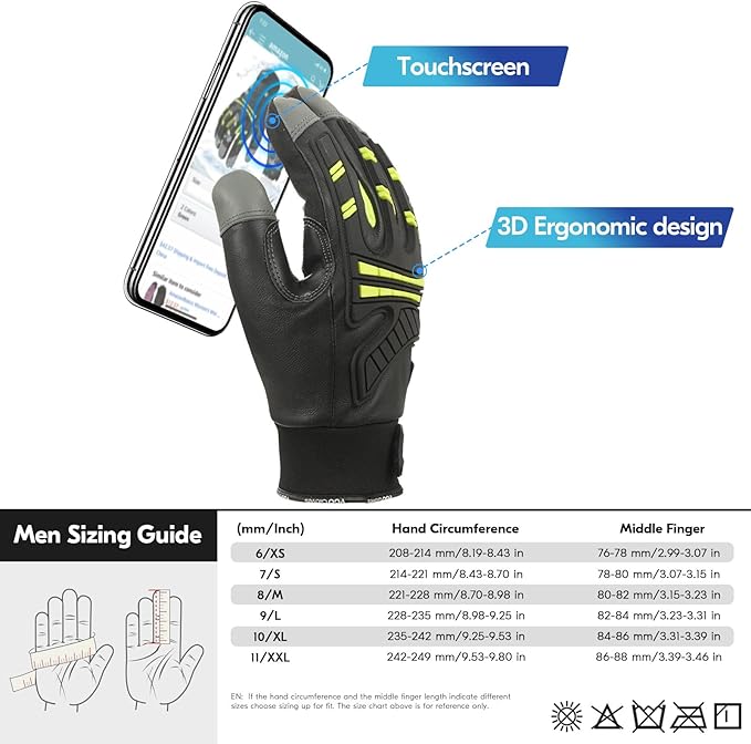 Vgo... -4℉ or above Winter Waterproof High Dexterity Heavy Duty Mechanic Glove, Anti-vibration, Anti-abrasion, Touchscreen (1 Pair,XL,Green,GA8954FW)