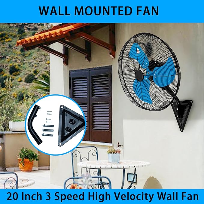 20" Wall Mount Fan, 7100CFM Heavy Duty Wall Fan with 3-Speed & Adjustable Tilt, High Velocity Industrial Oscillating Fans for Garage, Factory, Patio, Indoor, Porch, Shop & Commercial Use - ETL Listed
