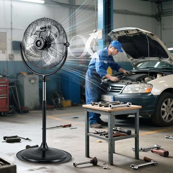 ARLIME 18" High Velocity Pedestal Fan, Industrial Oscillating Standing Fan w/3 Speeds, 360° Tilt & Adjustable Height, Heavy Duty Metal Floor Fan for Commercial, Garage, Workshop, Warehouse (18 Inch)