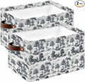 Tiger Leopard Storage Bins Cubes Waterproof Cloth Storage Basket, Farmhouse Retro Nature Forest Trees Animals Foldable Storage Bags for Shelf Closet Clothes Organizers with Handles 15x11x9.5 in 2PCS