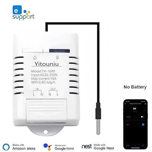 EWeLink Wireless Remote TH16 Switch WiFi Smart 16A Temperature Controller Sensor Module,with Energy Consumption Monitoring, Compatible with Alexa Google Home