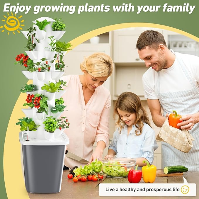 Vertical Hydroponics Garden Tower 30-Plant Hydroponic Growing System, Indoor Vertical Farming Garden Planter, Smart Herb Garden with Timing Plug Automatic Watering for Home Indoor Gardening System