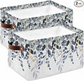 Blue Grey Eucalyptus Storage Bins Cubes Waterproof Cloth Storage Basket,Watercolor Spring Weeping Botanical Foldable Storage Bags for Shelf Clothes Storages Organizers with Handles 15x11x9.5 in 2PCS