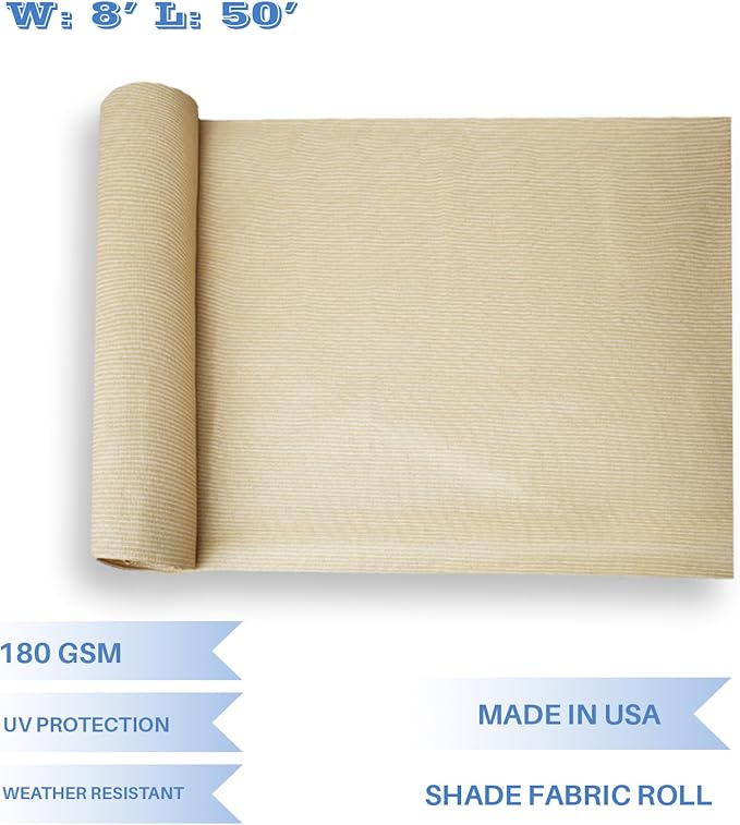 E&K Sunrise 8' x 50' Sun Shade Fabric Roll Outdoor Sun Shade Cloth Pergola Cover for Backyard Garden Patio Deck Greenhouse (Beige)