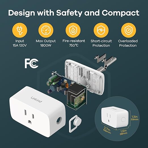 Linkind Matter Smart Plug, Work with Apple Home, Siri, Alexa, Google, SmartThings, Smart Home Smart Outlet Timer 15A/1800W, APP Remote Control & Schedule, 2.4G Wi-Fi Only, 4 Pack