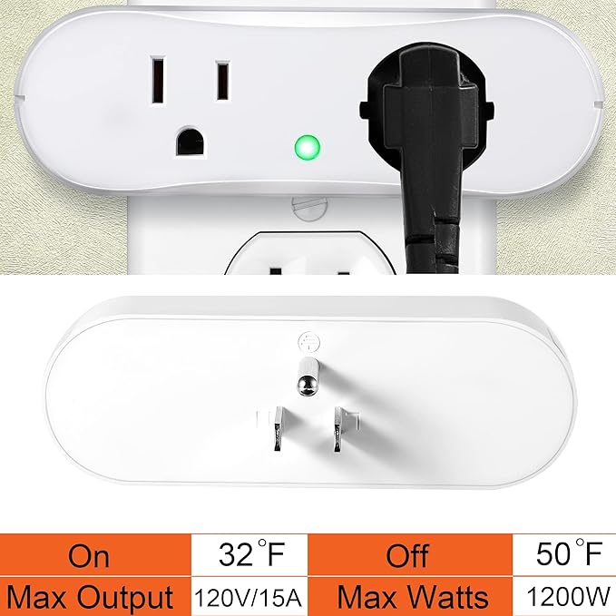 Thermostatically Controlled Outlet: (1 PCS) Automatically Turn on Below 32℉, Turn Off Above 47℉ Unnecessary to Control Power Manually in Cold Winter Cube
