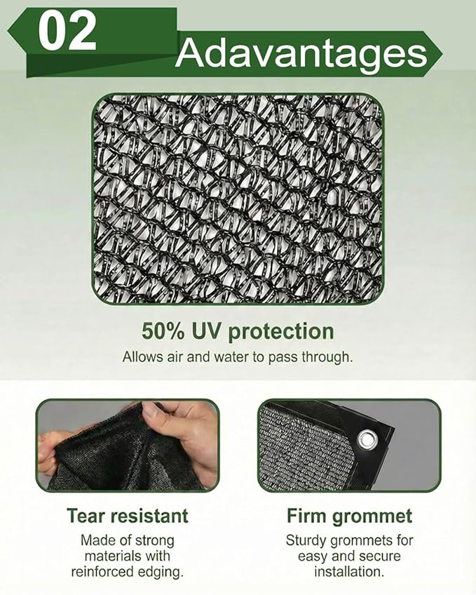 vensovo 50% Sunblock Shade Cloth Net Black Resistant - 10x25 Ft Garden Shade Mesh for Plant Cover, Greenhouse, Chicken Coop, Kennels, Tomatoes Plants