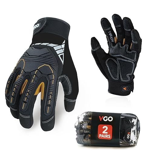Vgo 2-Pairs Safety Work Gloves - Mechanics, Impact, Anti-Vibration, Rigger, Heavy Duty (XL, Black, SL8849IP)