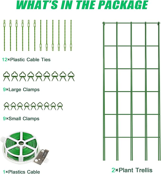 DoCred Cucumber Trellis, 2 Pack Foldable A Frame Trellis for Raised Bed Climbing Plants, Vegetables, Includes Plant Support Clips, Twist Ties, Plastic Ties- Made from PVC-Coated Steel