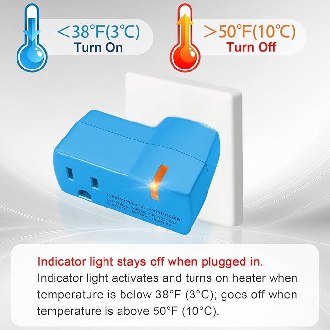 3 PCS Upgraded Thermostat Outlet for Greenhouse and Well House Heater YeloDeer, Auto On 38 °F/Off 50 °F for Heater Pond De-icers Farm RV