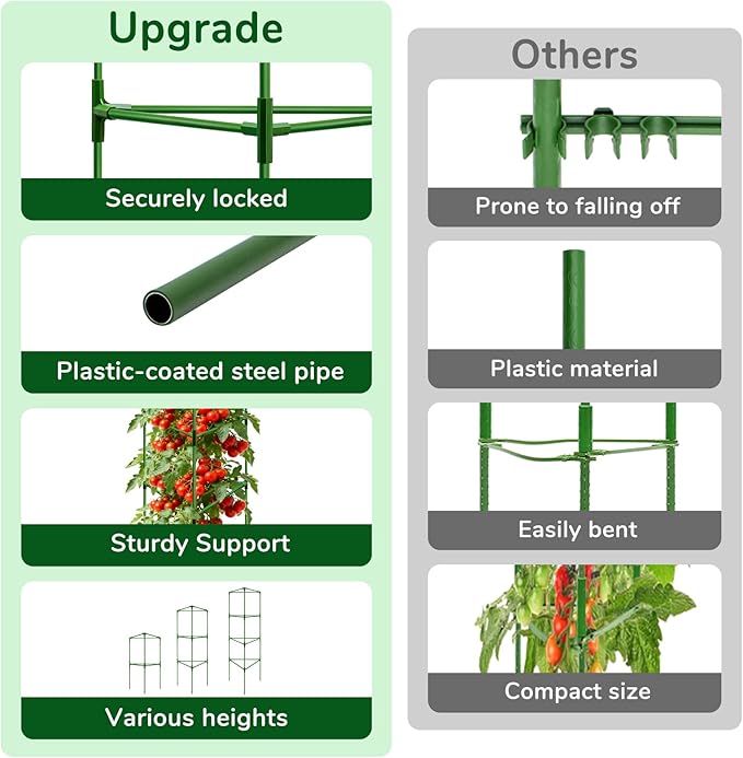 ZeeDix 4 Pack Heavy Duty Tomato Cages 65 Inch, Large Tall Plant Support Stakes for Climbing Plants Heavy Vegetables, Adjustable Tomato Trellis for Pots & Outdoor Raised Garden Beds