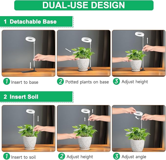 Aokrean Grow Lights for Indoor Plants,Full Spectrum Plant Lights for Indoor Growing with 3/9/12H Timer, 3 Color Modes, 10 Brightness, 6.5"-26" Height Adjustable Small Grow Light, 2 Pack(3.4in)