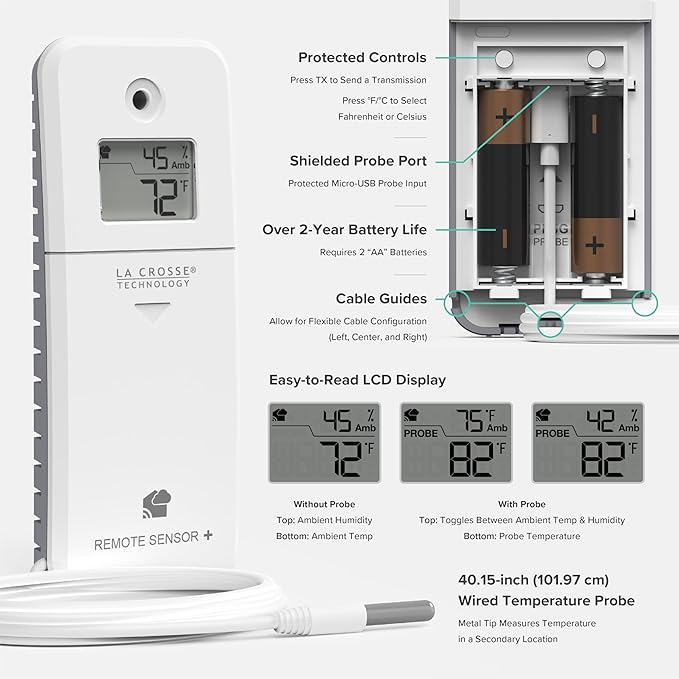 Temp Tracker Probe Wi-Fi Alert System with The Bridge Gateway and a Temperature Probe Sensor with Ambient Temperature and Humidity