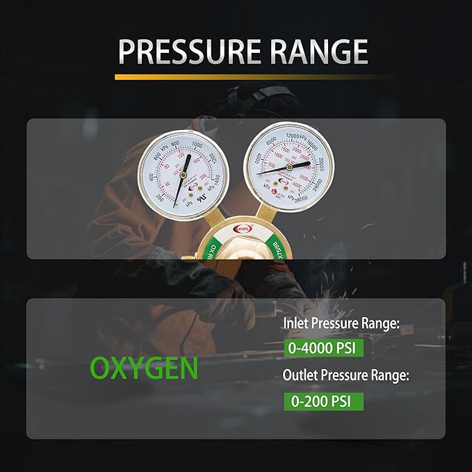 CDL LX75 Heavy Duty Oxygen Regulator CGA540,Forged Brass,Large Tank Gauge Cutting Torch Regulator,0-4000PSI Inlet,0-200PSI Outlet