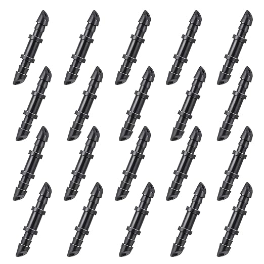 1/4 Drip Irrigation Fittings Kit, 100 Pieces Barbed Connectors Drip System Parts Drips Hose Repair Kit Coupling Tubing Fittings for Garden Flower Pot Lawn