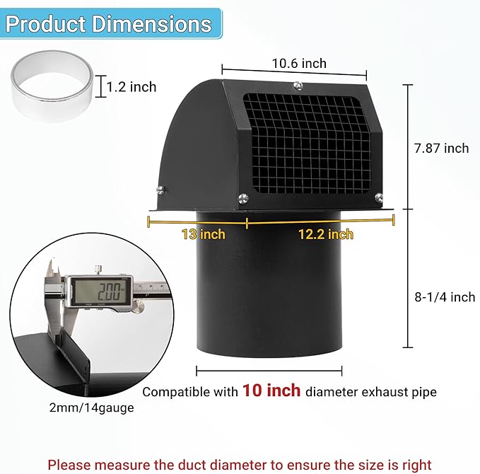 Neoaider 10 Inch Hooded Wall Vent Cover with Screen and Damper, 14GA/2MM Thick Heavy-Duty Steel Vent Covers for Wall, Vent Cover for Dryer Ventilation and Outdoor Air Exhaust, White