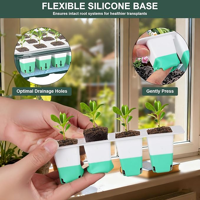 Sondiko Silicone Seed Starter Tray, 48-Cell Reusable Seed Starter Kit, Seedling Starter Trays with Humidity Dome, Mini Greenhouse Germination Kit, Perfect for Gardeners