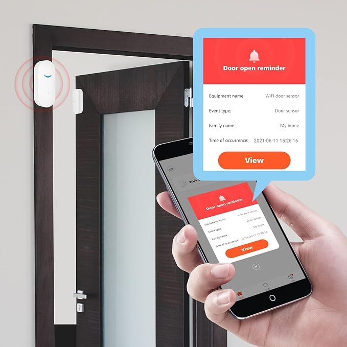 2-Pack WiFi Door and Window Sensors,Tuya Smart Alarm with Free Notification APP Control Home Security Alarm System, No Hub Required,Compatible with Alexa, Google Home