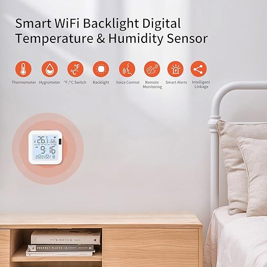 eMylo Indoor Thermometer Hygrometer, WiFi Humidity Meter and Temperature Sensor with App Control, Large Display Backlight, Notification Alerts, for Home, Baby Room, Cellar