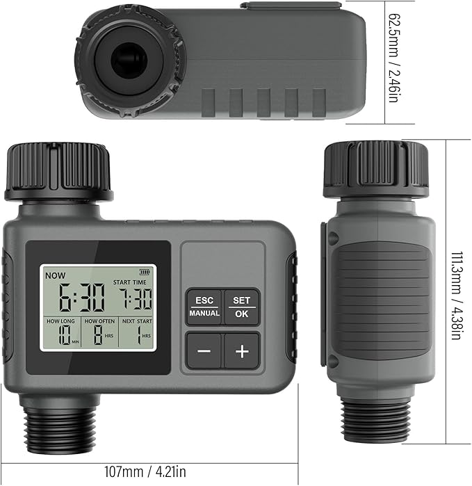 Naroote Programmable Hose Timer, Sprinkler Water Drip Irrigation System for Garden, Rain Delay Manual Watering with IPX5 Water Proof Construction, Large Screen Display