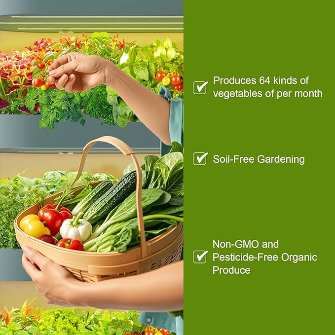 Lyfreen Hydroponics Growing System Kit, 64 Pods Indoor Herb Garden for Plants, Herbs, Vegetables, Indoor Gardening System with LED Grow, 36L Hydroponic Herb Garden for Lettuce & Fruit